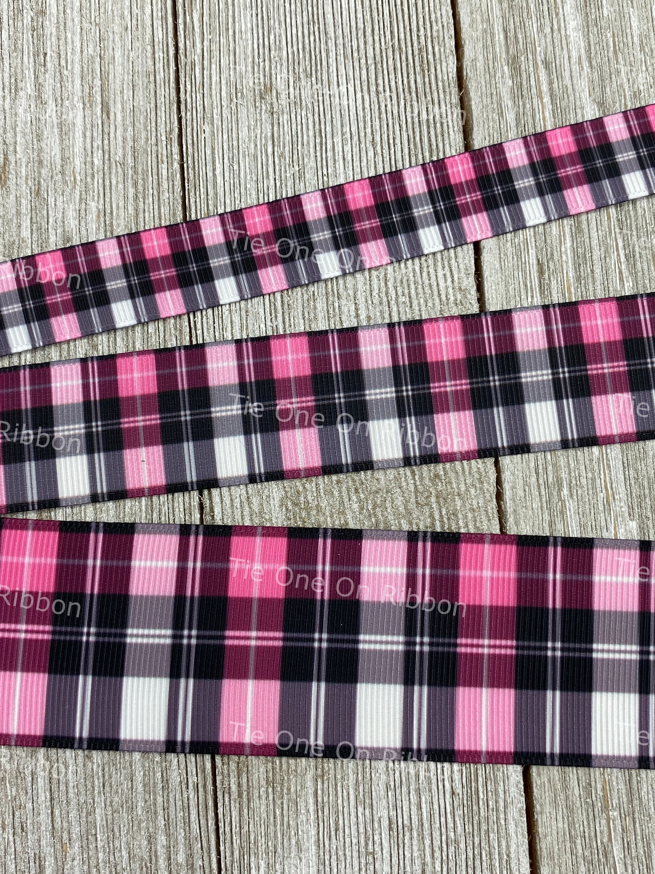 Pink Plaid Pattern Ribbon Pink and Black Plaid Printed Grosgrain Ribbon 5/8 1 1.5 | Etsy