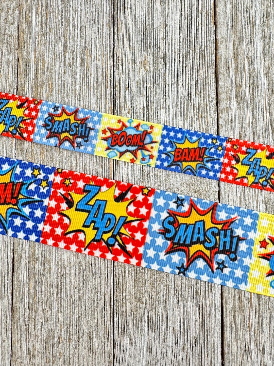 Comic Book Superhero Words Prints Grosgrain Printed Ribbon: 7/8