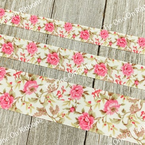 Sale! 5 yards Pink Roses And Sage Greenery Printed Grosgrain Ribbon- 5/8&quot;-7/8&quot;-1.5 Inch-Sew-Craft  - Decor - Hair Bow - Wedding Shower - Tag