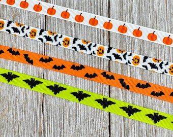 Wybór 3/8" Czarne nietoperze Motyw Halloween Drukowany na Białej Wstążce Grosgrain - Szycie - Rękodzieło - Upominek na imprezę - Opakowanie na prezent - Torebka na Cukierek albo psikus