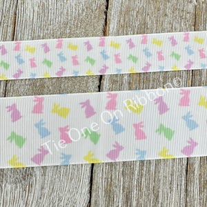 Petite Pastel Easter Bunny Rabbit Printed Grosgrain Ribbon - 7/8&quot; - 1.5&quot; -  Sew - Craft - Decor - Scrapbooking - Bow - Easter Basket