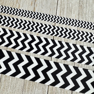 Black Chevron Stripes Printed Grosgrain Ribbon - 5/8&quot; - 7/8&quot; - 1.5&quot; - 2&quot; - Bow - Wreath - Tag - Football Team Ribbon - Gift Wrap