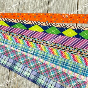 Bekomme genau das, was du siehst! 10 - 1-Yard-Schnitte von 5/8 "Streifen und Karos, sortierte Ripsband, Dekor, Party, Schleife, Sammelalbum, Warenkorb nähen