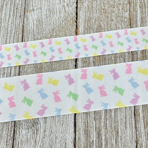 Petite Pastel Easter Bunny Rabbit Printed Grosgrain Easter Ribbon: 7/8", 1.5", Easter Basket, Hair Bow, Dog Collar, Bunnies
