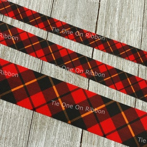 Large Red, Gold and Black Scottish Tartan Plaid Printed Grosgrain Ribbon -5/8&quot;-7/8&quot;-1&quot; - 1.5&quot; - Sew - Craft - Decor - Bows - Gift Wrap
