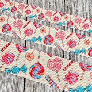 Sweet Shop Lollipops Grosgrain Ribbon - 5/8&quot; - 1&quot; - 1.5&quot; - Sew - Craft - Gift Wrap - Hair Bow - Birthday Party - Party Favor - Candy Bag