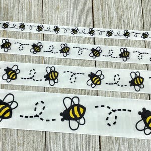 Lot 2 Yellow & Black Bumble Bee Animal Printed Grosgrain Ribbon - 3/8&quot; - 5/8&quot; - 7/8&quot; - 1.5&quot; - Sew - Craft - Bows - Collar - Wreath - Wrap