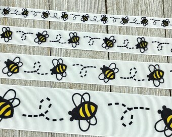 Lot 2 Yellow & Black Bumble Bee Animal Printed Grosgrain Ribbon - 3/8" - 5/8" - 7/8" - 1.5" - Sew - Craft - Bows - Collar - Wreath - Wrap