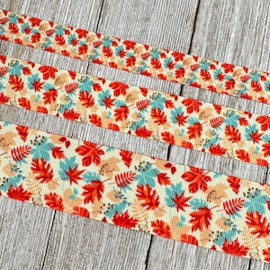 SALE! 5 Yards Fall Autumn Leaves Printed Grosgrain Ribbon -  5/8 - 1 - 1.5 Inch - Sewing - Crafting - Decorating - Luggage Tags - Decor