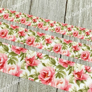 Sale! 5 Yards Pink Peony Peonies Roses On Printed  Grosgrain Ribbon -5/8&quot; - 7/8&quot; - 1.5&quot; - Sew - Craft - Hair  Bow - Wedding Shower - Wreath