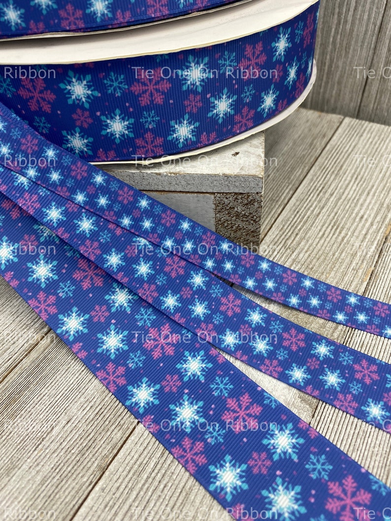 Blue and Pink Winter Snowflakes Printed Grosgrain Ribbon 5/8 | Etsy