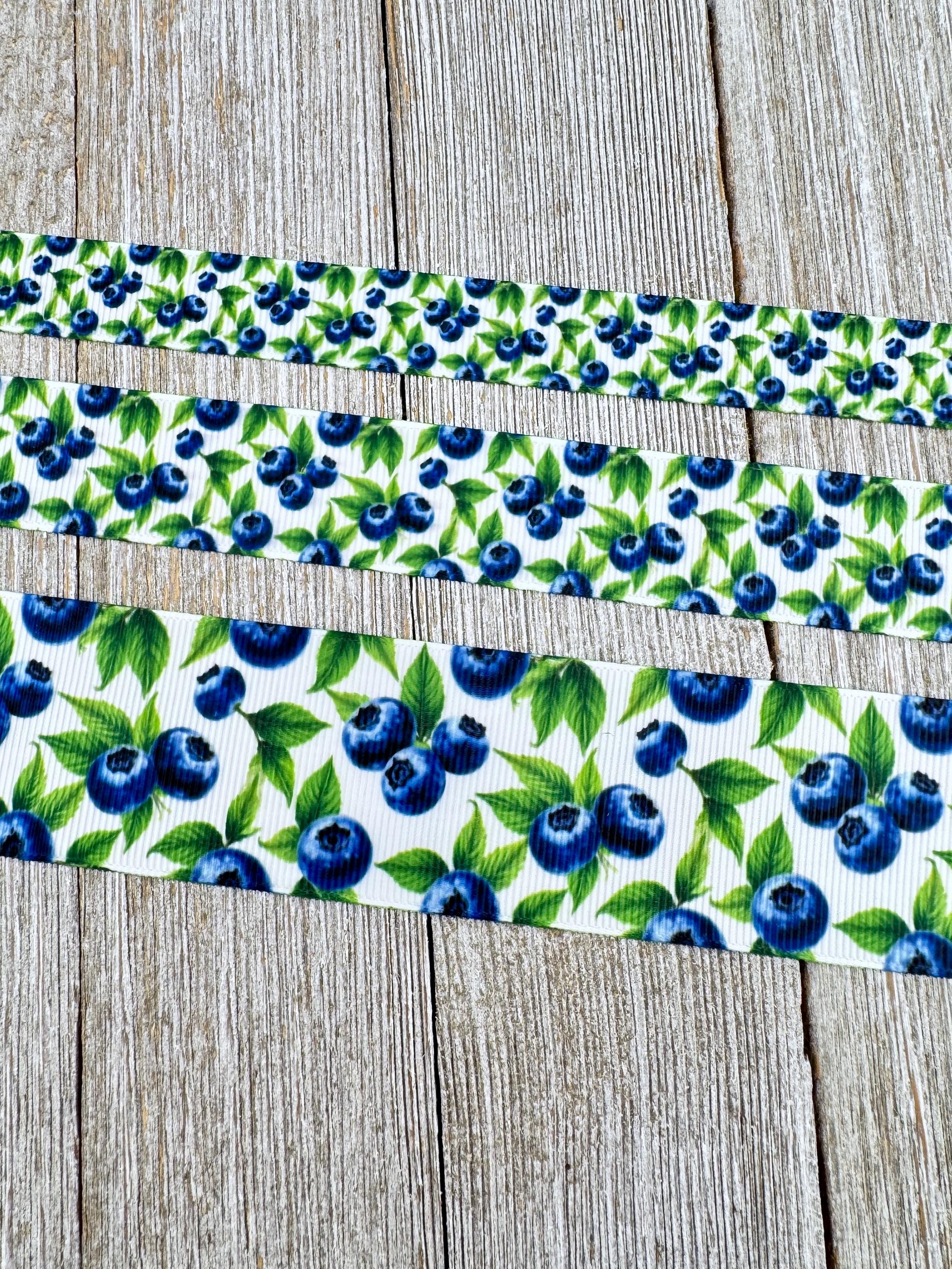 Paper Chain Blueberry Large Blueberry With Leaves Berry Fruit Printed Grosgrain Ribbon - 5/8 ...