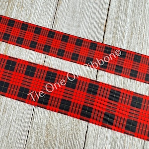 Red and Black Scottish Tartan Plaid Printed Grosgrain Ribbon - 1&quot; - 1.5&quot; - Sew - Craft - Decor - Scrapbook -  Key Fob - Bow - Collar