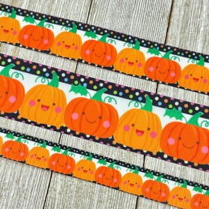 Cute Pumpkins Halloween Printed Grosgrain Ribbon  -   5/8"  - 1"  - 1.5" - Sewing - Crafting - Decor - Scrapbooking - Bow