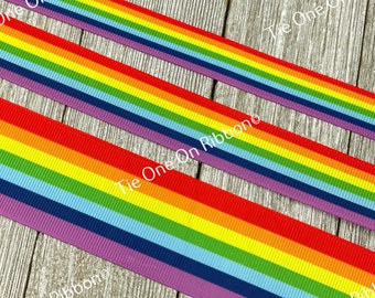 Rainbows Printed Grosgrain Ribbon - 3/8" - 5/8" - 7/8 " - 1.5" - Sewing - Crafting - Decorating - Bow - Lanyard - Pride - Party