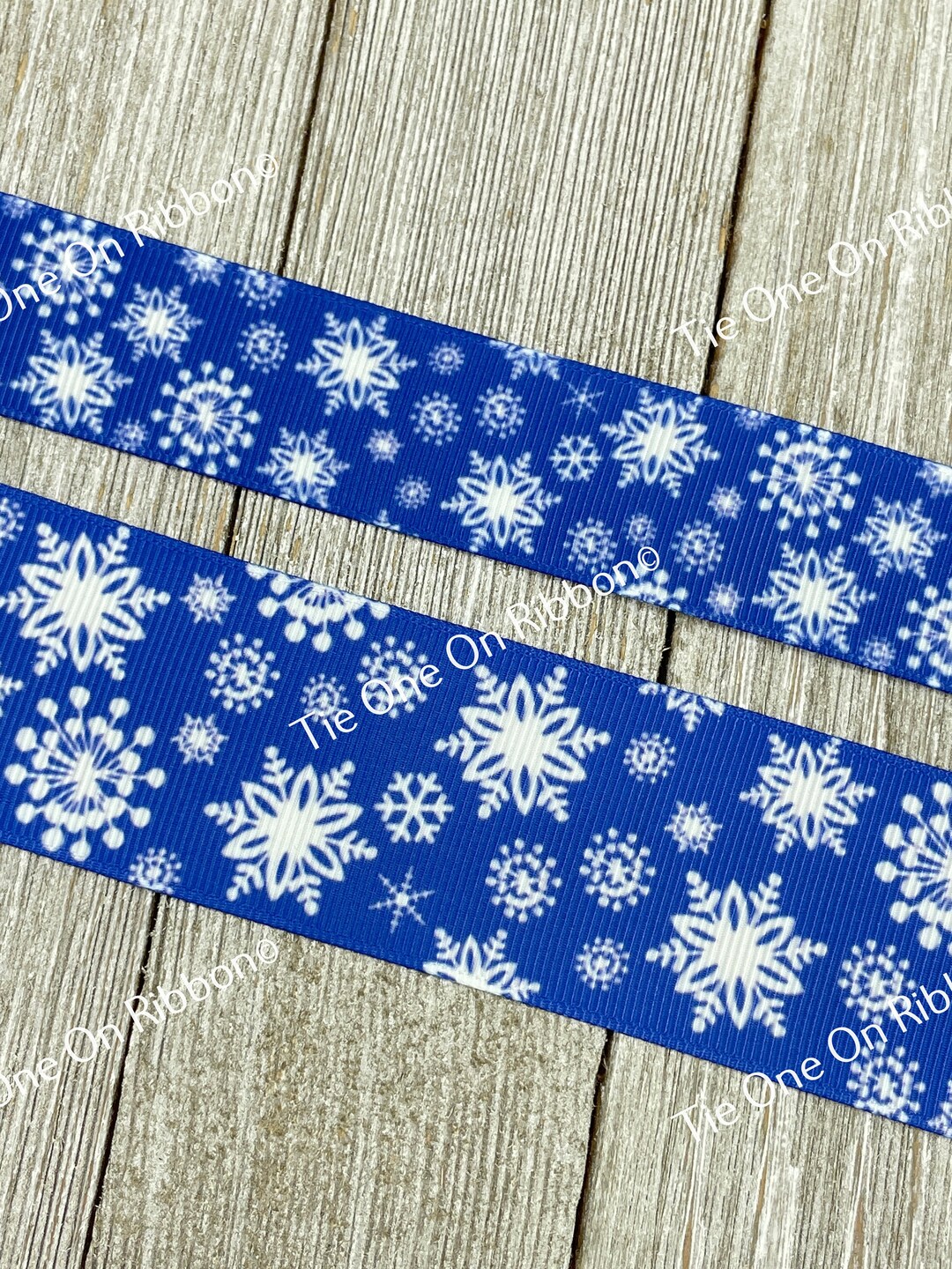 Bright Blue and White Winter Snowflakes Printed Grosgrain Ribbon - 1 ...