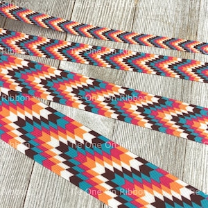 Southwest Stripes Printed Grosgrain Ribbon -  3/8&quot; - 5/8&quot; - 7/8&quot; - 1&quot; - 1.5&quot; - Sew - Craft - Hat Band - Cheer Bow - Aztec Southwest - Tag