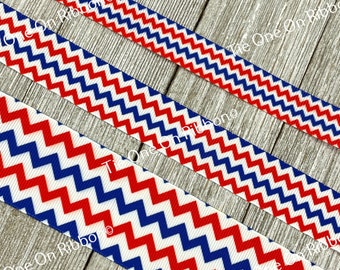 Thin Red White and Blue Patriotic Stripe Chevron Printed Grosgrain Ribbon - 5/8" - 7/8" -  1.5" - Sew - Craft - Decor -  Scrapbook - Bows