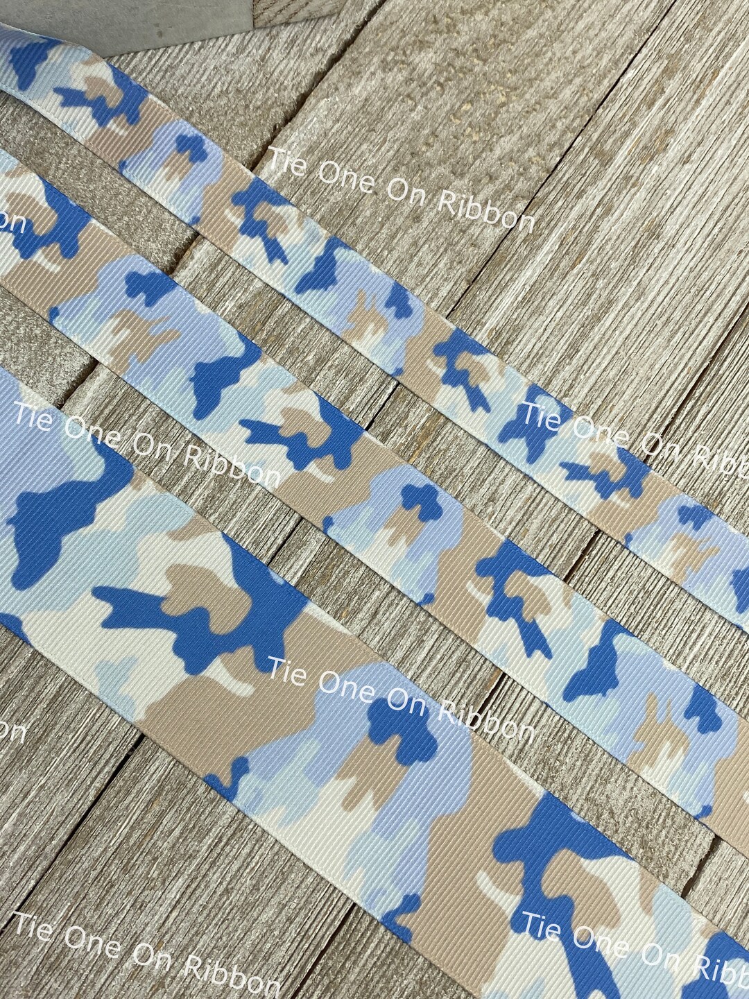 Light Blue Camouflage Camo Printed Grosgrain Ribbon 5/8 7/8 1.5 Sew Craft Collar Key Fob Party
