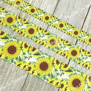 SALE! 5 Yards Black Eyed Susan Sunflower Daisy Floral Print Grosgrain Ribbon - 5/8&quot; - 1&quot;  - 1.5&quot; - Sew - Craft  - Bow