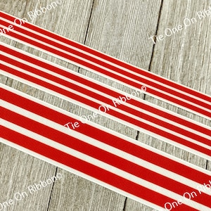 Patriotic Red and White Stripes Printed Grosgrain Ribbon - 5/8&quot; - 7/8&quot; - 1.5&quot; - Flag - Craft - Wreath - Collar -  Tag - Gift Wrap - Election