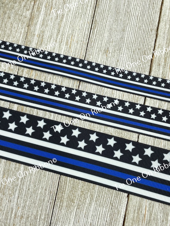 Thin Blue Line Police Support Print Grosgrain Ribbon - 5/8" - 7/8" - 1" - 1.5" - Sewing - Craft - Bow - Support