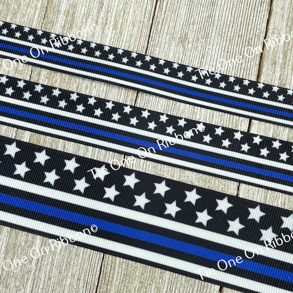 Thin Blue Line Police Support Print Grosgrain Ribbon - 5/8" - 7/8" - 1" - 1.5" - Sewing - Craft - Bow - Support