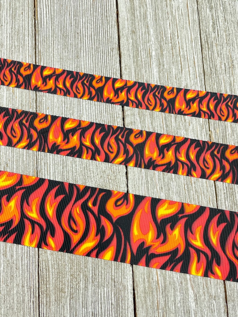 Flame Fire Skulls Motorcycles Hot Printed Ribbon 5/8