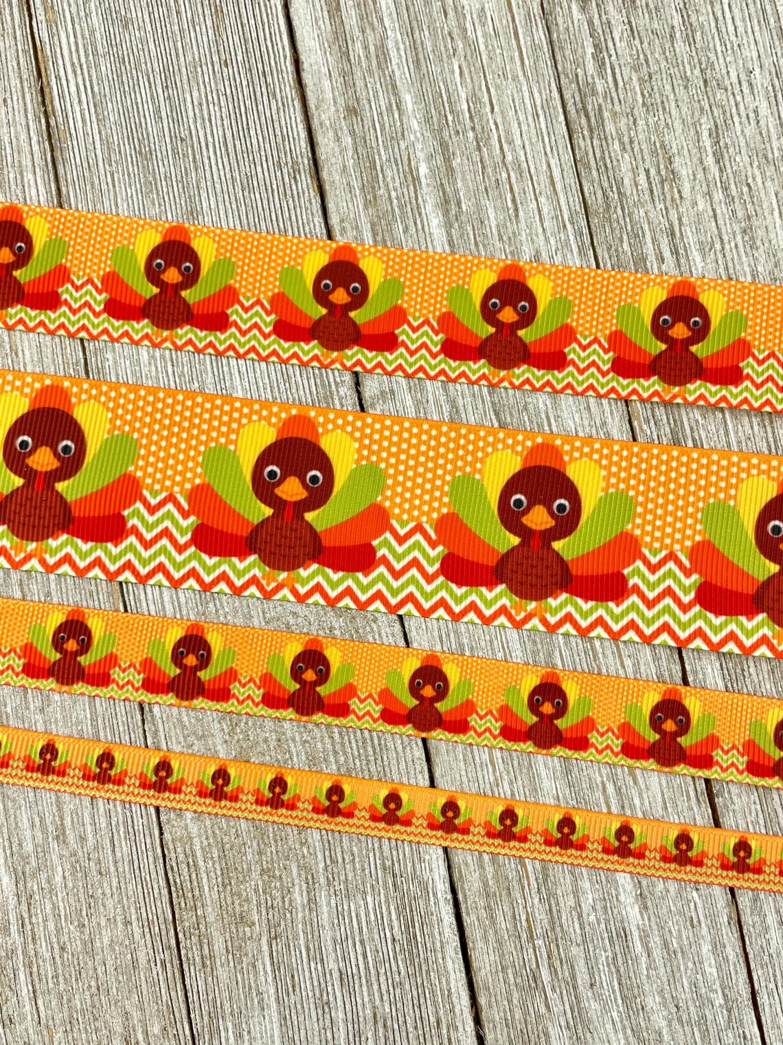 Thanksgiving Turkey on Orange With Grosgrain Ribbon - 3/8
