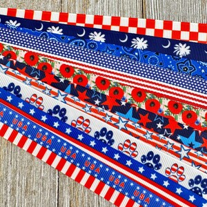 Krijg precies wat je ziet! 10 x 1-yard gesneden 5/8" patriottische feestdagen assortiment grosgrain bedrukt lint - bagagelabel - haarstrik - cadeaupapier
