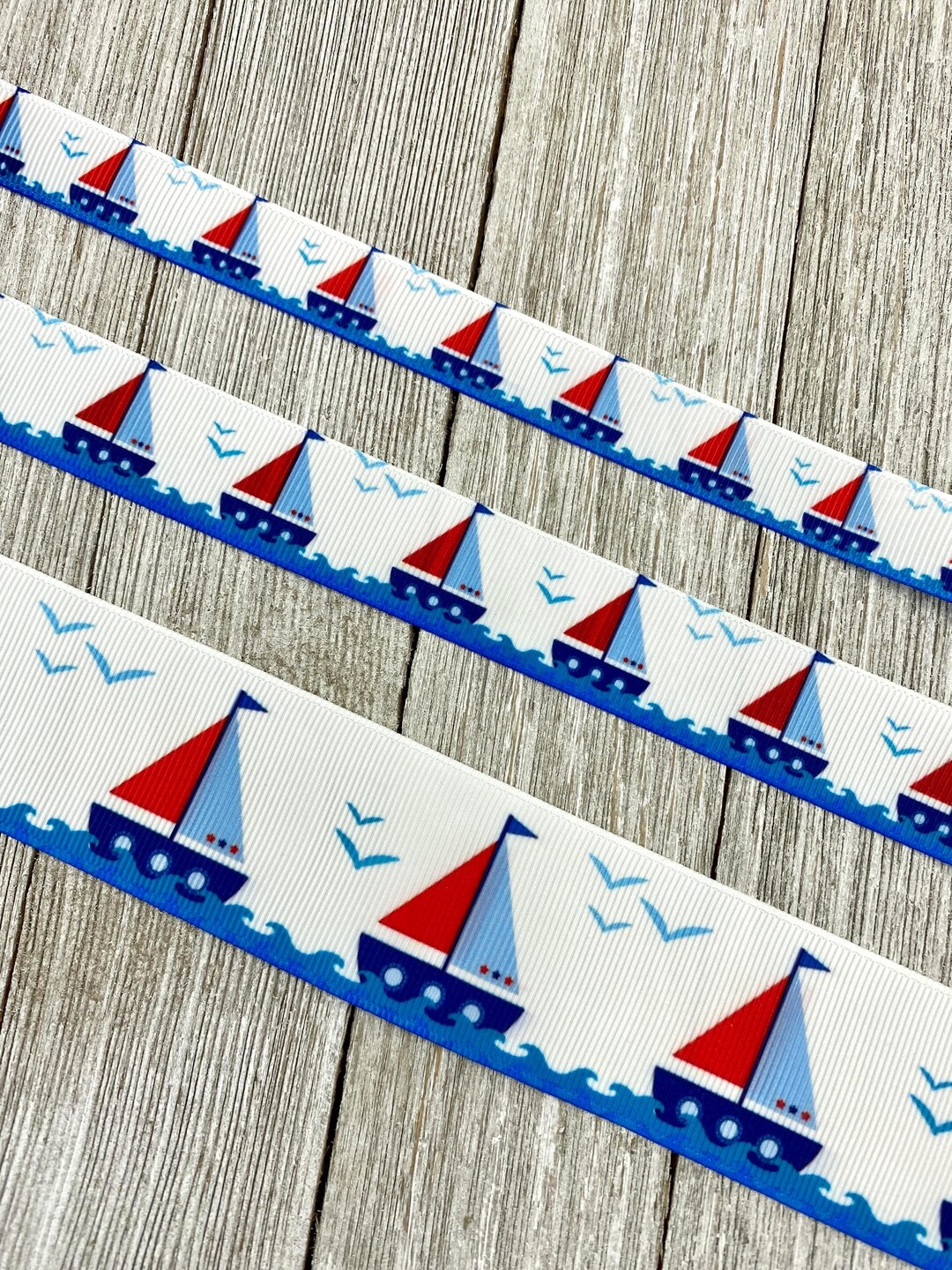 Lot 1 Sail Boat Nautical Sailing Ocean Sea Printed Grosgrain Ribbon - 5 ...