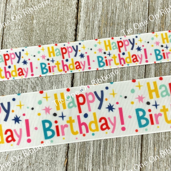 Ruban gros-grain imprimé joyeux anniversaire points et étoiles - 7/8" - 1,5" - couture - artisanat - décoration - noeuds - fête - scrapbooking