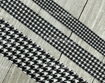 Black and White Houndstooth Check Printed Grosgrain Ribbon - 3/8 - 5/8 - 7/8 - 1.5 Inch Width - Sewing - Crafting - Alabama - Collar - Leash