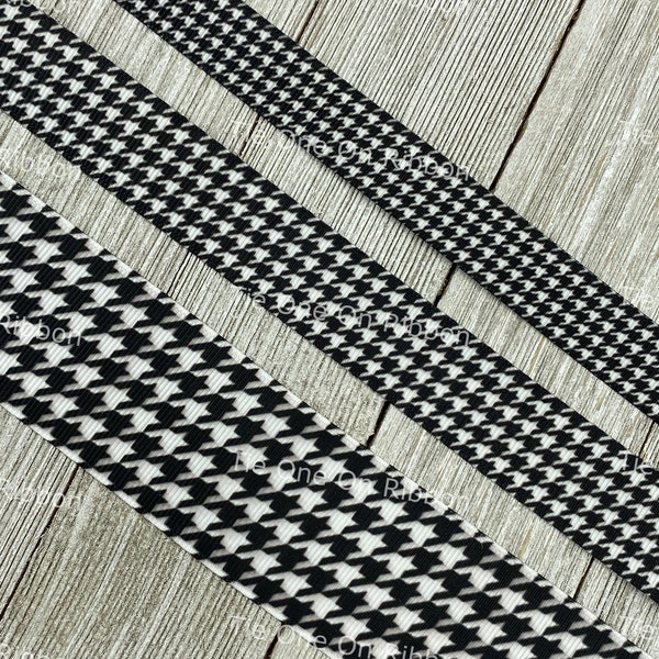 Black and White Houndstooth Check Printed Grosgrain Ribbon - 3/8 - 5/8 - 7/8 - 1.5 Inch Width - Sewing - Crafting - Alabama - Collar - Leash