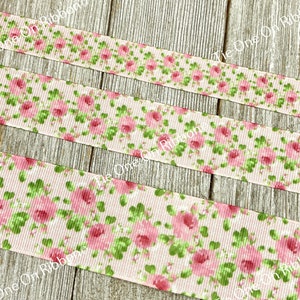 Sweet Pink Roses on Blush Pink Background Grosgrain Ribbon -5/8&quot; -1&quot; - 1.5&quot; - Sew - Craft - Decor - Bow - Hair Ribbon - Wedding Shower - Tag