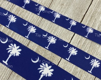 South Carolina State Flag Print Grosgrain Ribbon - 5/8" - 7/8" - 1.5" - Sew - Craft - Decor - Bow - Collars - Key Fob - Palmetto - Crescent