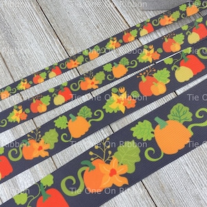 Autumn Fall Pumpkin Patch Printed Grosgrain Ribbon  -  3/8 - 5/8 - 7/8 -  1 - 1.5 Inch - Sewing - Crafting - Decorating - Decor - Scrapbook