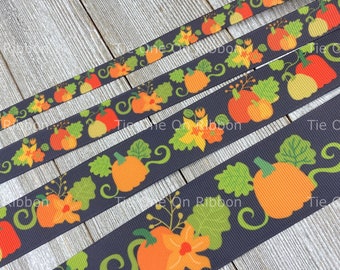 Cinta de grogrén con estampado de calabazas otoñales - 3/8 - 5/8 - 7/8 - 1 - 1,5 pulgadas - Costura - Manualidades - Decoración - Álbum de recortes