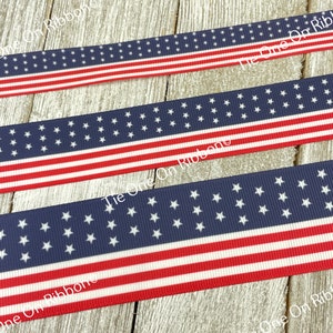 USA American Flag Patriotic Print Grosgrain Ribbon 5/8 1 1.5 Inch Sewing Craft Decor Bow Collars Key Fob image 1