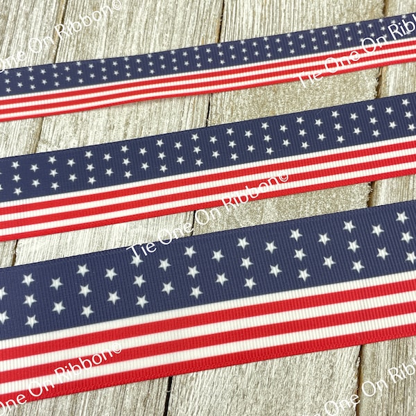 USA American Flag Patriotic Print Grosgrain Ribbon - 5/8 - 1 - 1.5 Inch - Sewing - Craft - Decor - Bow - Collars - Key Fob