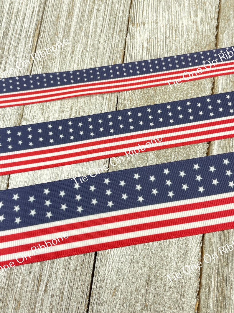 USA American Flag Patriotic Print Grosgrain Ribbon 5/8 1 1.5 Inch Sewing Craft Decor Bow Collars Key Fob image 1