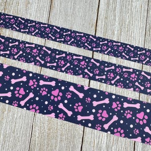 Purple on Purple Dog Bones & Paw Prints Printed Grosgrain Ribbon - 5/8" - 7/8" - 1.5" - Sew - Craft - Hair Bow - Collar - Gift Wrap - Tag