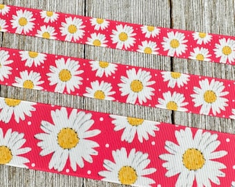Weiße Gänseblümchen auf Pfirsich Rosa bedruckten Ripsband - 1,5 - 20 - 3,5 Zoll - Handwerk - Gender Reveal - Nähen - Anhänger - Geschenkverpackung - Schleife -