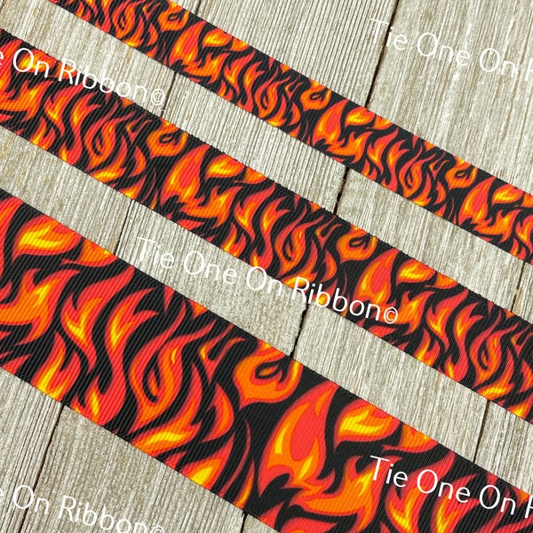 Flame Fire Skulls Motorcycles Hot Printed Ribbon  5/8" - 7/8" - 1.5" - Dog Collar - Biker Babe - Motorcycle Ribbon - Spicy Ribbon