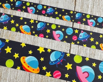 Space Alien ruimteschip raketplaneten op zonne-energie bedrukt grosgrain lint - 5/8" - 7/8" - 1,5" - ambacht - verjaardagslint - cadeaupapier - bagagelabel