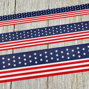 USA American Flag Patriotic Print Grosgrain Ribbon - 5/8 - 1 - 1.5 Inch - Sewing - Craft - Decor - Bow - Collars - Key Fob