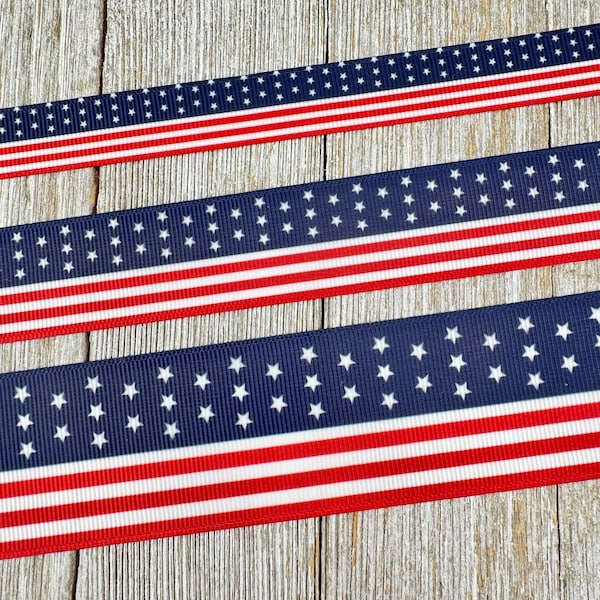 USA American Flag Patriotic Print Grosgrain Ribbon - 5/8 - 1 - 1.5 Inch - Sewing - Craft - Decor - Bow - Collars - Key Fob
