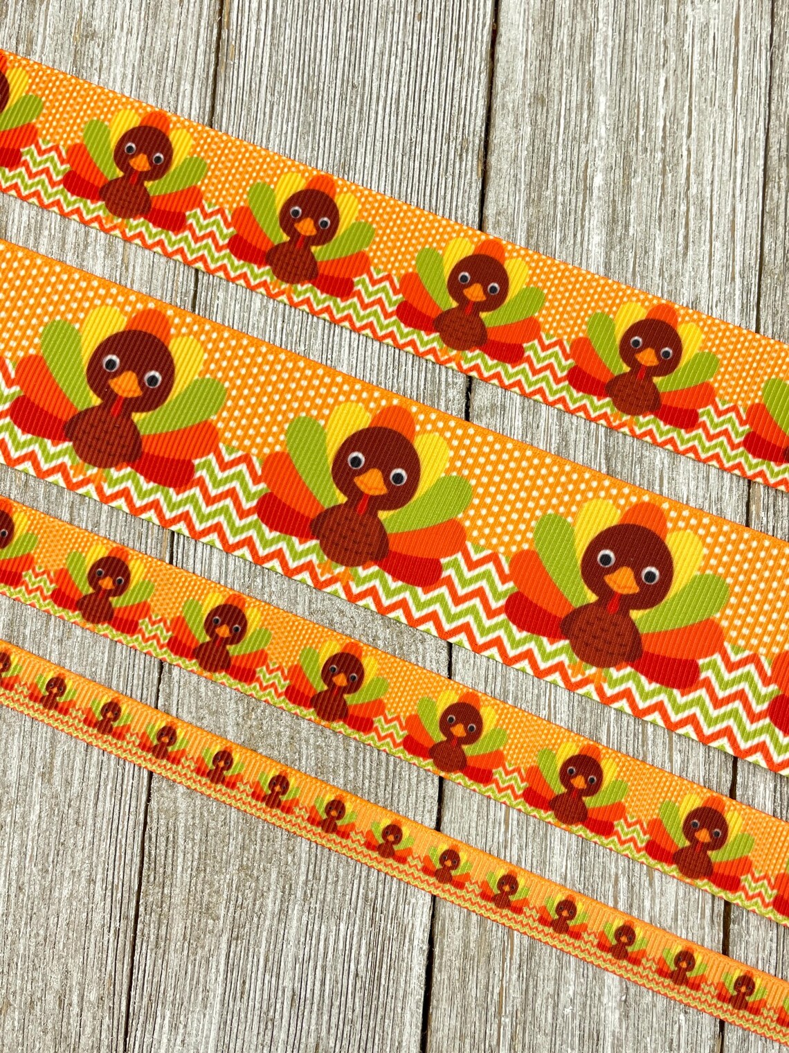 Thanksgiving Turkey on Orange With Grosgrain Ribbon - 3/8