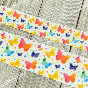Verkauf! 5 Meter Aquarell Schmetterling Schmetterlinge auf weiß bedrucktem Ripsband - 2 cm - 3,5 cm - Nähen - Basteln - Tags - Haarschleife - Kragen