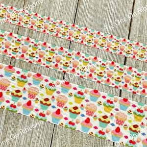 Cupcake Sweet Treats Printed Grosgrain Ribbon - 5/8&quot; - 7/8&quot; - 1.5&quot; - Sew - Craft - Decor - Bow - Lanyard - Collar - Baking - Birthday Party